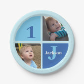 カスタム少年1st誕生日フォトブルーバースデーパーティー ペーパープレート (正面)