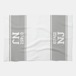 カスタム州郵便番号引っ越し祝いパーティーギフトグレー キッチンタオル