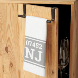 カスタム州郵便番号引っ越し祝いパーティーギフトグレー キッチンタオル