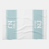 カスタム州郵便番号引っ越し祝いパーティーギフトブルー キッチンタオル (横)