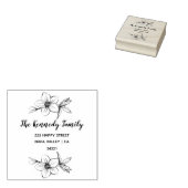 カスタム差出人住所花とスクリプト ラバースタンプ (押印)