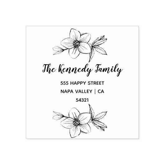 カスタム差出人住所花とスクリプト ラバースタンプ (インプリント)