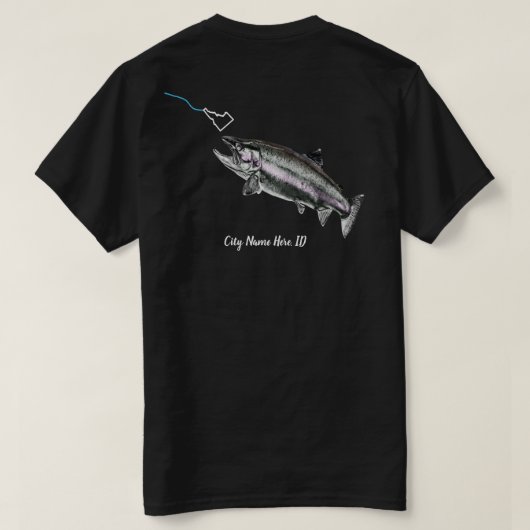 カスタム市名鋼頭ここ魚釣り石ID Tシャツ (デザイン裏面)