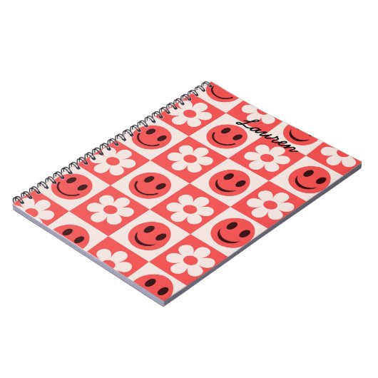 カスタム市松模様に花と顔赤 ノートブック (左側)