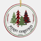 カスタム年パーソナライズされたのクリスマスカラフル木 セラミックオーナメント (正面)