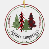 カスタム年パーソナライズされたのクリスマスカラフル木 セラミックオーナメント (裏面)