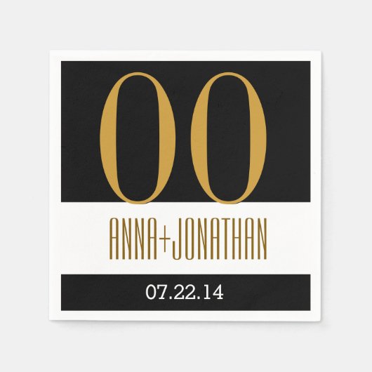 カスタム年モダン記念金ゴールドとブラックV06 スタンダードカクテルナプキン (正面)