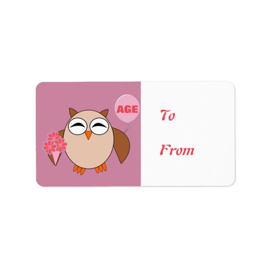 カスタム年齢誕生日フクロウ表示ラベル ラベル (正面)