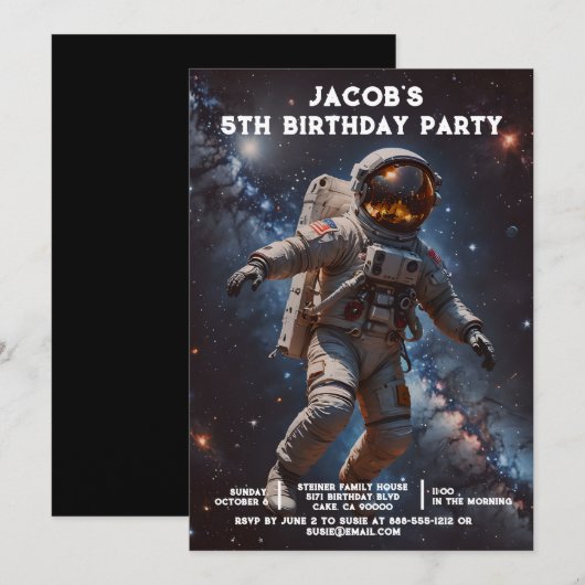 カスタム年齢 宇宙 誕生日パーティー招待状 招待状 (正面/裏面)