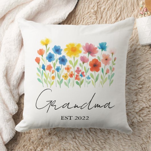 カスタム年 – おばあちゃんワイルドフラワー クッション (ブランケット)