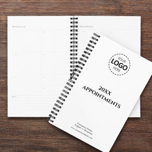 カスタム年、ロゴ、文字、白アポイントメント プランナー手帳