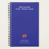 カスタム年、ロゴ、文字、青い日記 プランナー手帳 (正面)