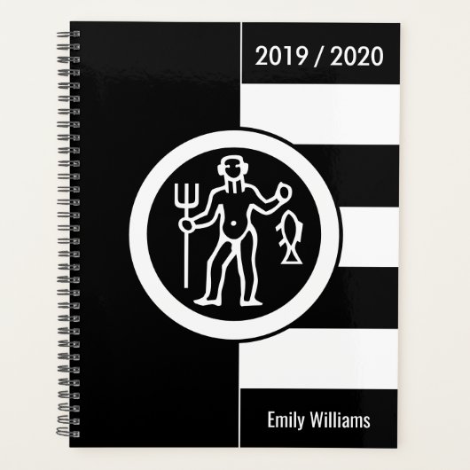 カスタム年〔占星術の〕十二宮図サインアクエリアス白黒 プランナー手帳 (正面)