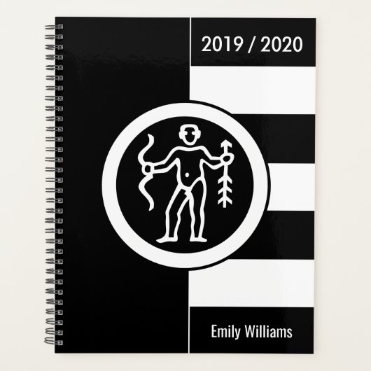 カスタム年〔占星術の〕十二宮図標識射手座白黒 プランナー手帳 (正面)