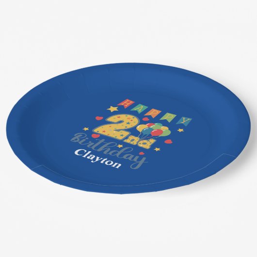 カスタム幸せな2回目の誕生日パーティー ペーパープレート (アングル)