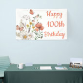 カスタム幸せ100誕生日ワイルドフラワー 横断幕 (トレードショー)