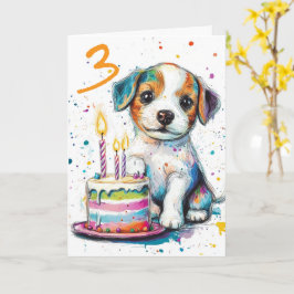 カスタム幸せ3回目の誕生日おめでとう子犬 カード