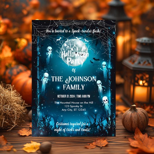 カスタム幽霊とスケルトンのハローウィンパーティ 招待状