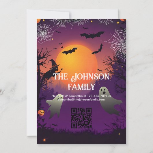 カスタム幽霊と月不気味付きハローウィンパーティ 招待状 (裏面)