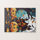 カスタム幽霊のよく出るハウスハロウィーン ジグソーパズル (横)