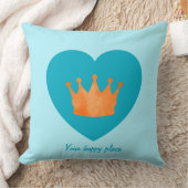 カスタム幾何ミニマルオレンジクラウンブルーハート クッション (ブランケット)