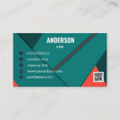 カスタム幾何モダンティール（緑がかった色）及び赤テーマ 名刺 (裏面)