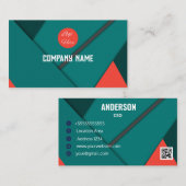 カスタム幾何モダンティール（緑がかった色）及び赤テーマ 名刺 (正面/裏面)