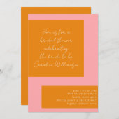 カスタム幾何学的ピンクオレンジスクリプトブライダルシャワー 招待状 (正面/裏面)