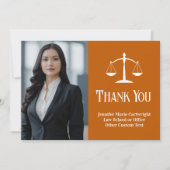 カスタム弁護士事務所オレンジ白い弁護士写真 サンキューカード (正面)