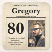 カスタム引用文おもしろいレトロ新聞第80誕生日 スクエアペーパーコースター (正面)