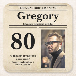 カスタム引用文おもしろいレトロ新聞第80誕生日 スクエアペーパーコースター