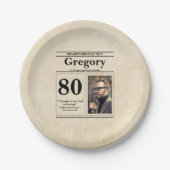 カスタム引用文おもしろいレトロ新聞第80誕生日 ペーパープレート (正面)