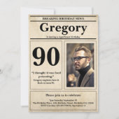 カスタム引用文おもしろいレトロ新聞第90誕生日 招待状 (正面)