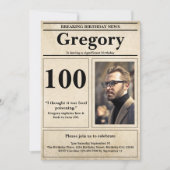 カスタム引用文おもしろいレトロ新聞100誕生日 招待状 (正面)