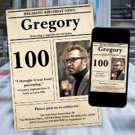 カスタム引用文おもしろいレトロ新聞100誕生日 招待状