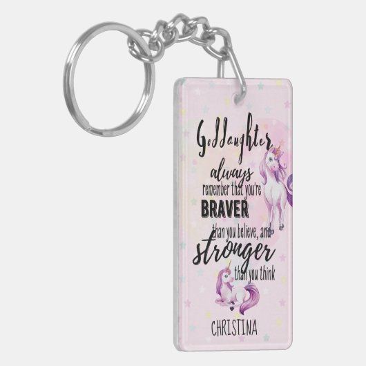 カスタム引用文やる気を起こさせるピンクユニコーン キーホルダー (正面左)