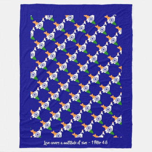 カスタム引用文インド国旗 フリースブランケット (正面)