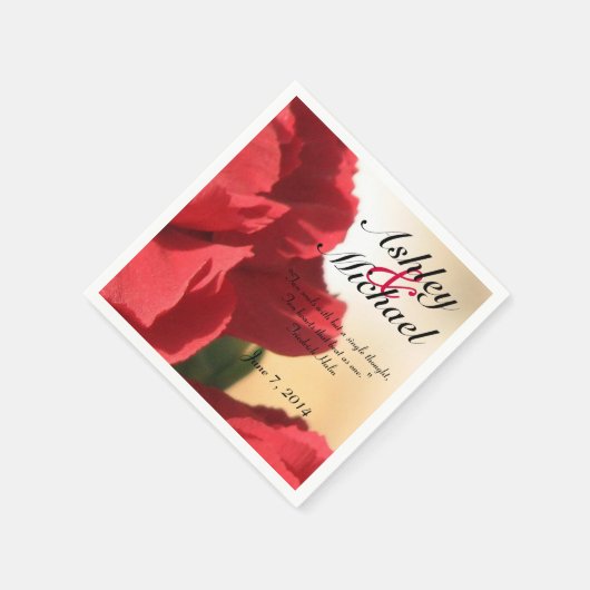 カスタム引用文レッドフローラ結婚ズ スタンダードカクテルナプキン (角)