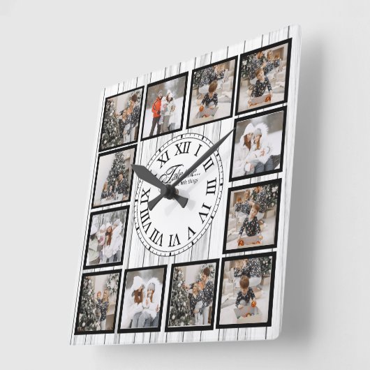 カスタム引用文付きフォトコラージュ スクエア壁時計 (傾斜)