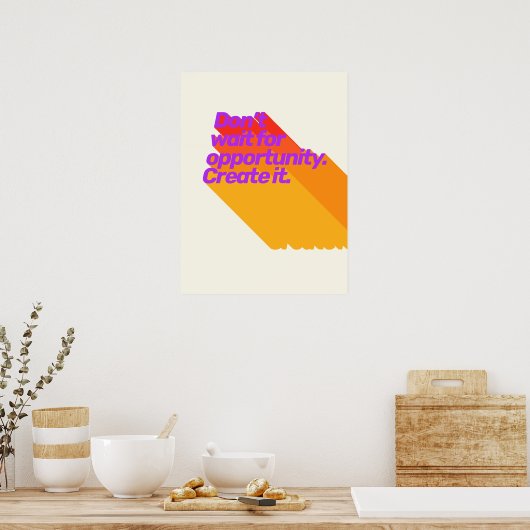 カスタム引用文感動的レトロパープルレッドイエロー ポスター (キッチン)