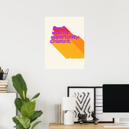 カスタム引用文感動的レトロパープルレッドイエロー ポスター (ホームオフィス)