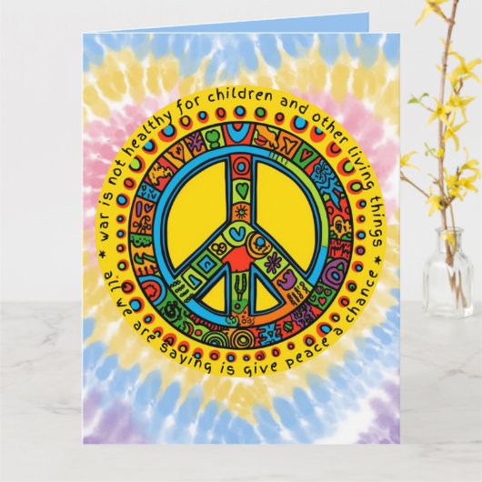 カスタム引用文戦争は健全ではない平和署名絞り染め カード (黄色い花)
