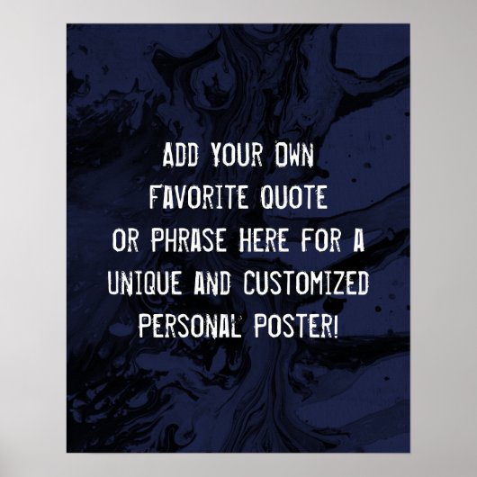 カスタム引用文Black & Navy Blue Marbleを追加 ポスター (正面)