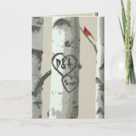 カスタム彫刻ハートオン樺の木ツリーバレンタインズ シーズンカード