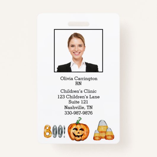カスタム従業員フォトバーコードハロウィーン名タグ バッジ (正面)