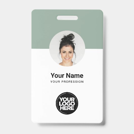 カスタム従業員モダンIDカードSage Green QRバッジ バッジ (表面)