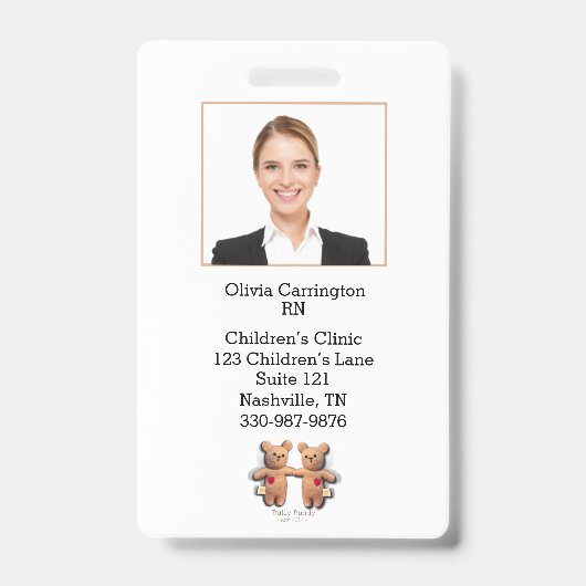 カスタム従業員写真バーコードロゴ名札 バッジ (正面)