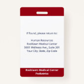 カスタム従業員写真濃赤医療ID バッジ (裏面)