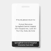 カスタム従業員写真病院ID バッジ (裏面)