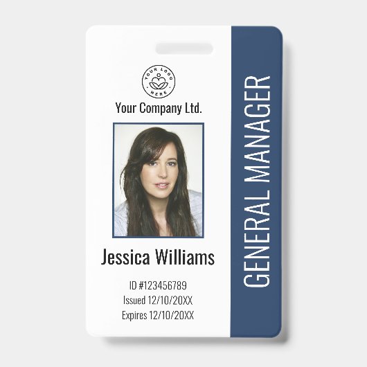 カスタム従業員写真、バーコード、ロゴ、名前 バッジ (正面)